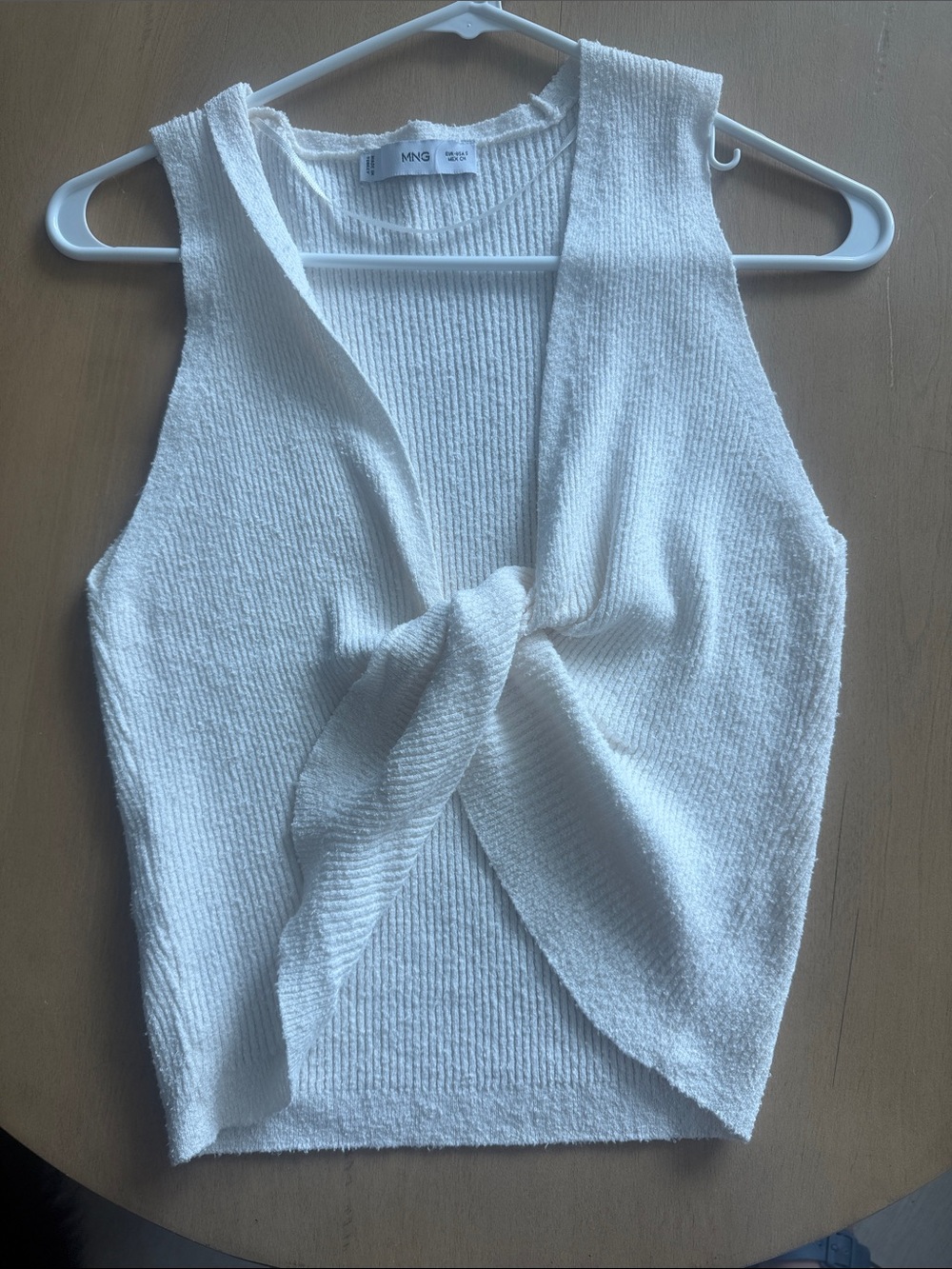 Mango White Twist-Front Ribbed Camisole